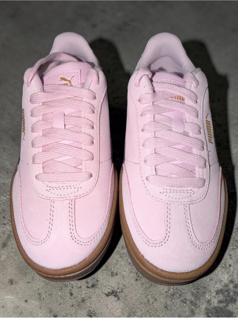 Puma Pink Suede Low-Top Sneakers with Gum Sole